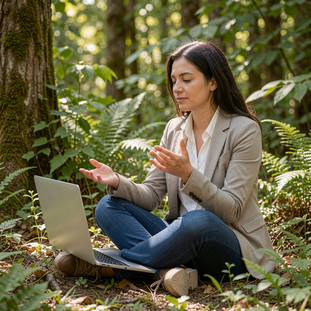 Professional taking mindful break in nature during workday